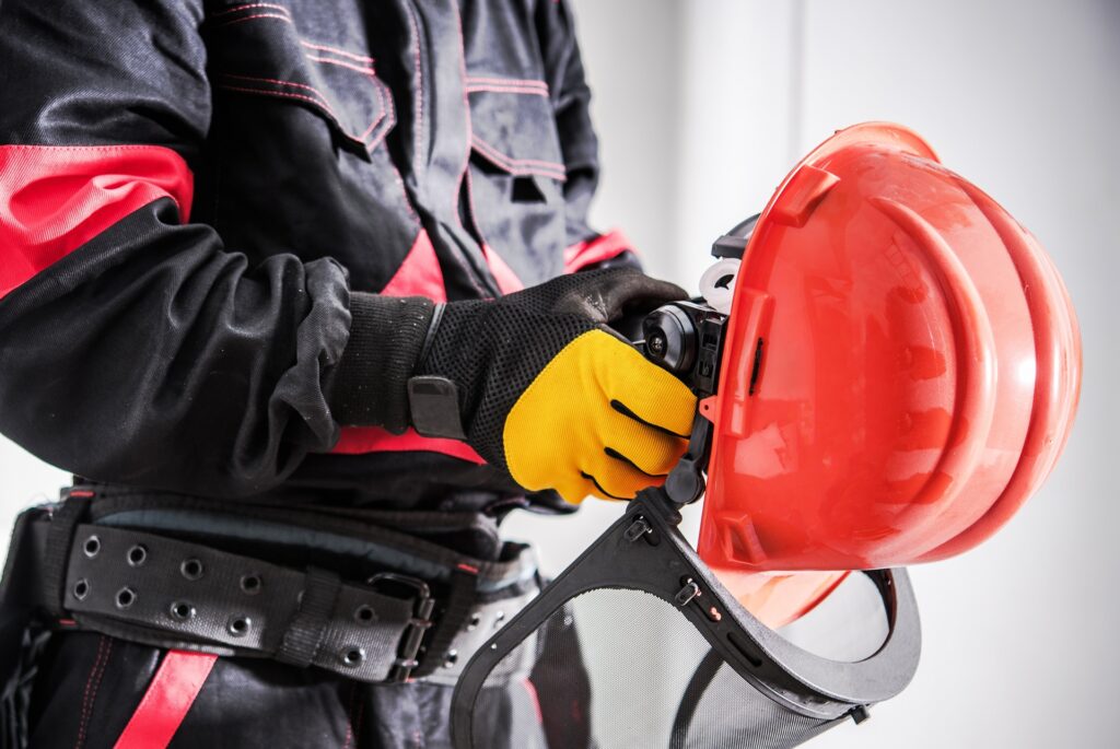 wearing protection equipment